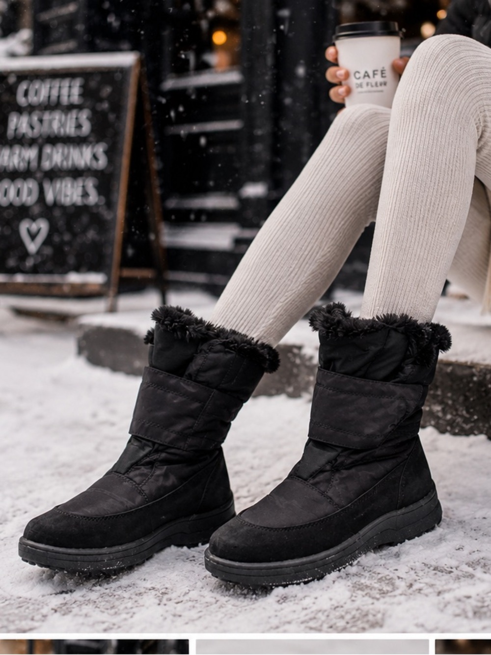 Women's Black Winter Snow Boots